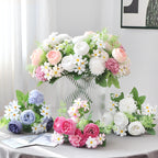 31cm Bouquet mixte de pivoines et de chrysanthèmes artificiels