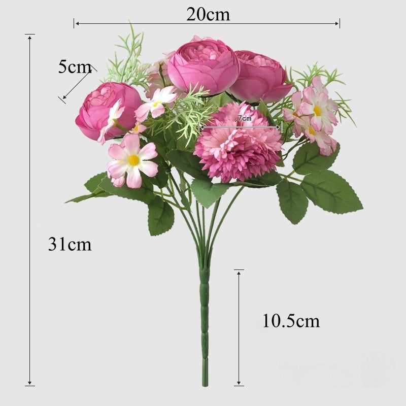 31cm Bouquet mixte de pivoines et de chrysanthèmes artificiels