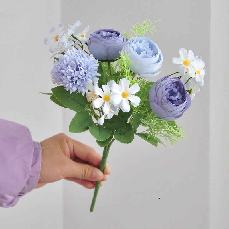 31cm Bouquet mixte de pivoines et de chrysanthèmes artificiels