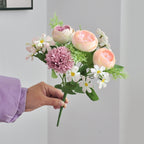 31cm Bouquet mixte de pivoines et de chrysanthèmes artificiels
