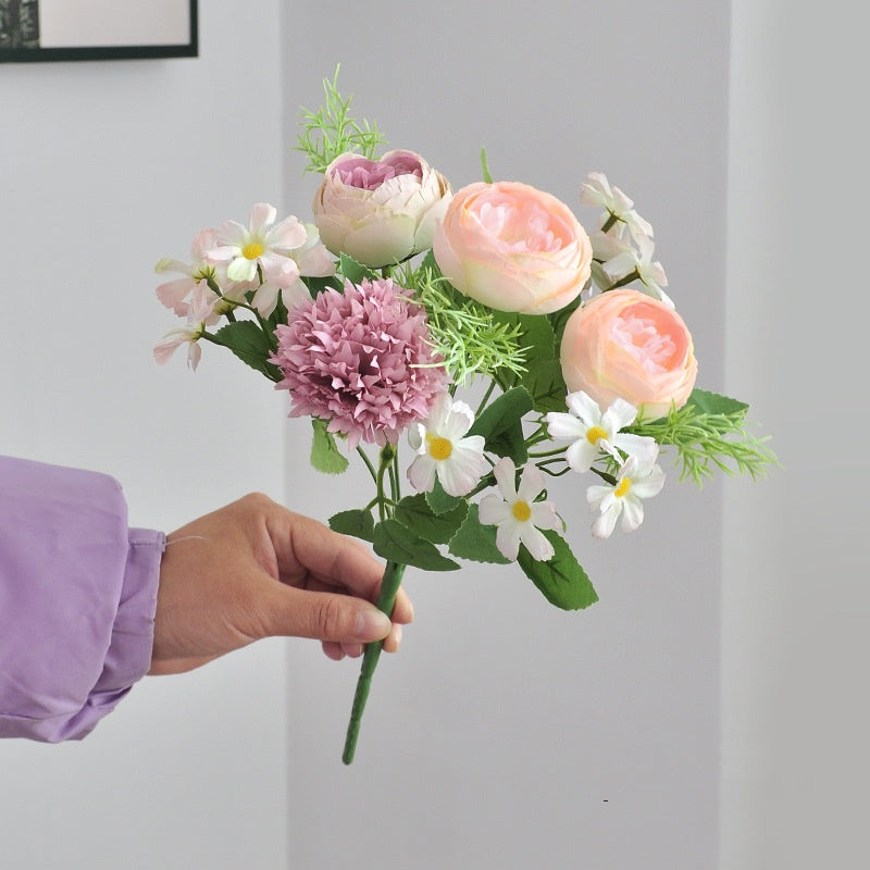 31cm Bouquet mixte de pivoines et de chrysanthèmes artificiels
