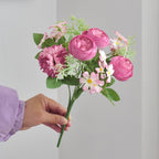 31cm Bouquet mixte de pivoines et de chrysanthèmes artificiels