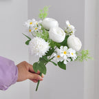 31cm Bouquet mixte de pivoines et de chrysanthèmes artificiels