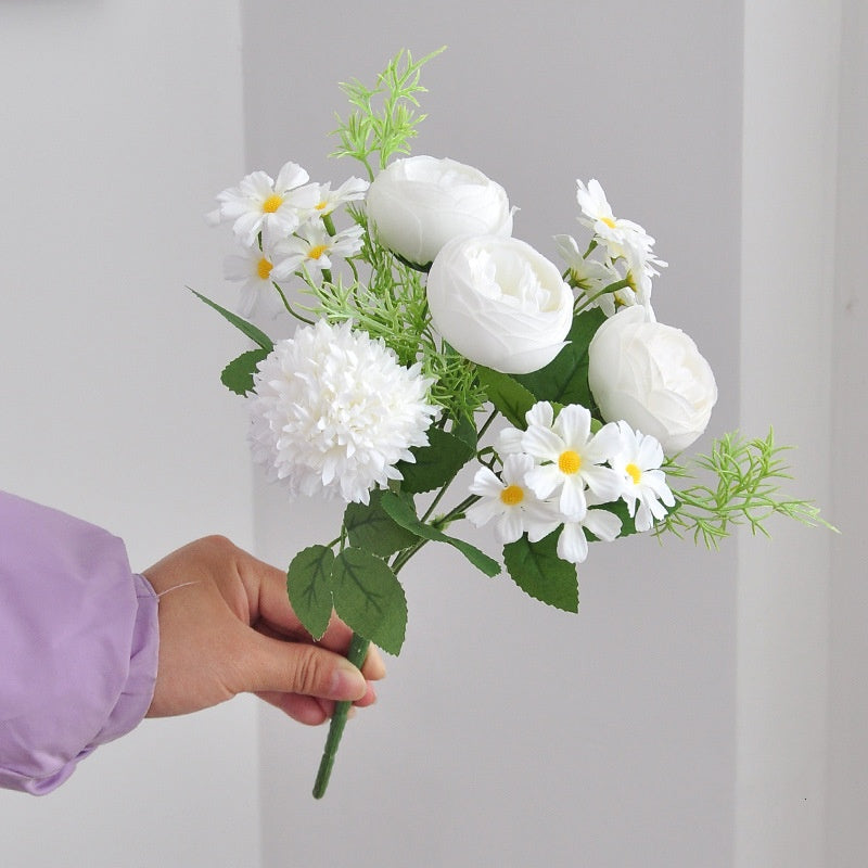 31cm Bouquet mixte de pivoines et de chrysanthèmes artificiels