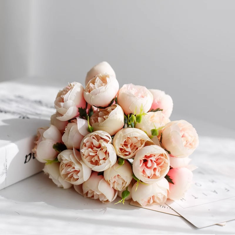 Bouquets de pivoines de 30 cm avec tiges et boutons de fleurs