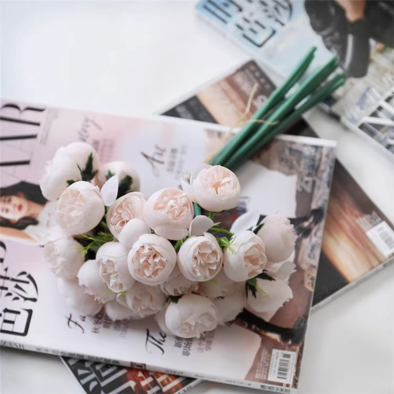 Bouquets de pivoines de 30 cm avec tiges et boutons de fleurs