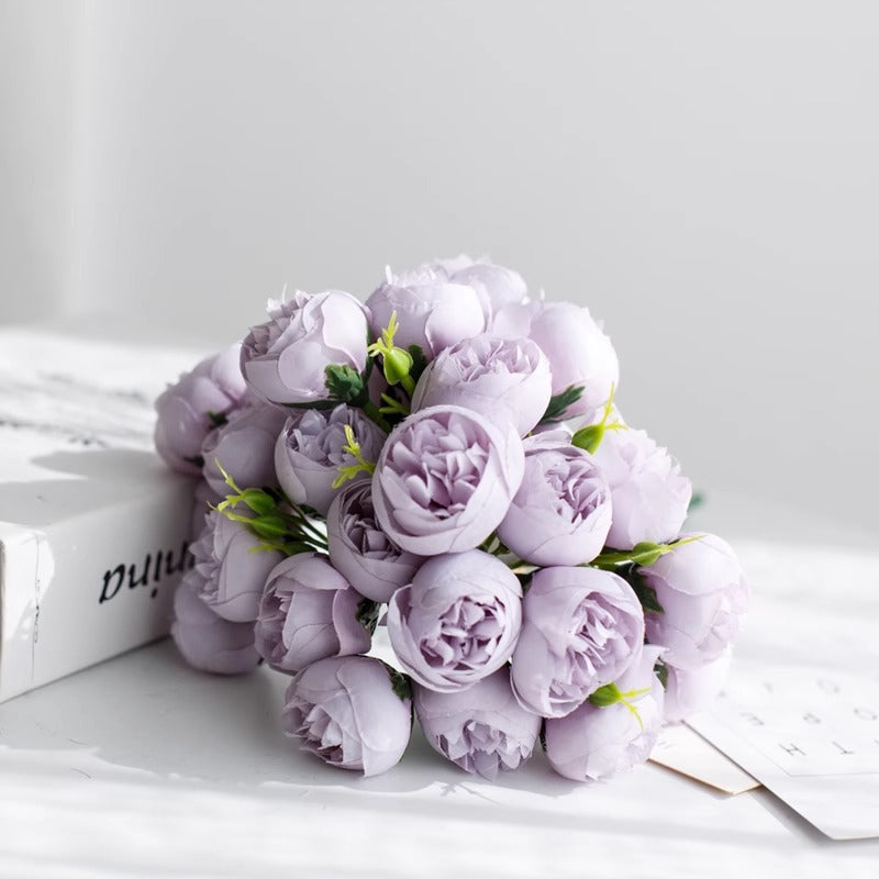 Bouquets de pivoines de 30 cm avec tiges et boutons de fleurs