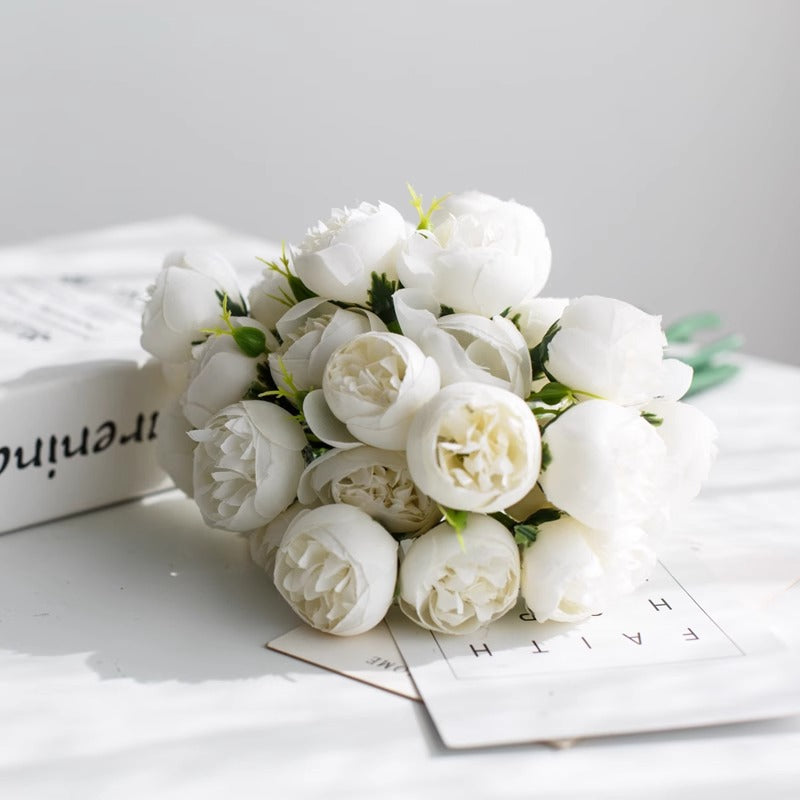 Bouquets de pivoines de 30 cm avec tiges et boutons de fleurs