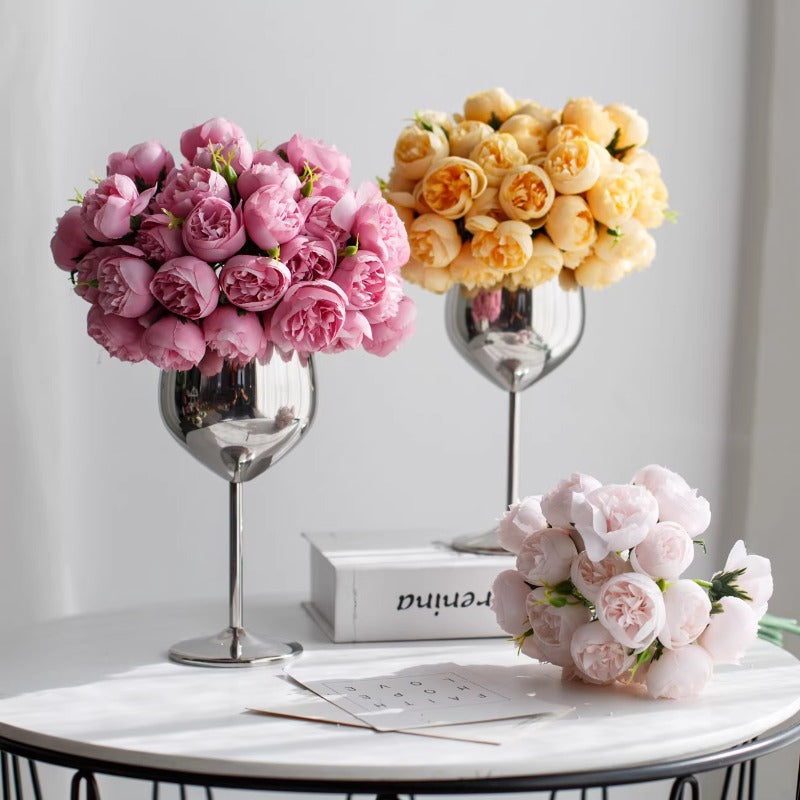Bouquets de pivoines de 30 cm avec tiges et boutons de fleurs