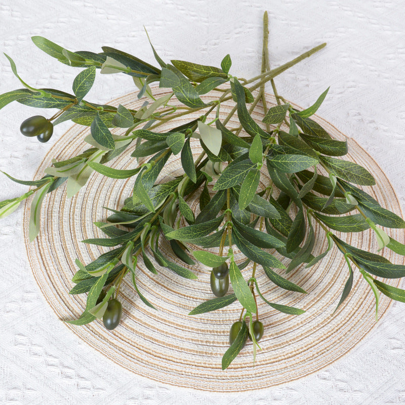 48cm Branche d'olivier artificielle verte - 6 branches avec fruits