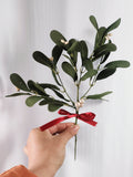 Branche de gui artificiel 30 cm avec ruban rouge – Ornement décoratif de Noël