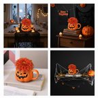 Composition florale d'Halloween - Chrysanthèmes artificiels de 13 cm dans un vase de citrouille en céramique