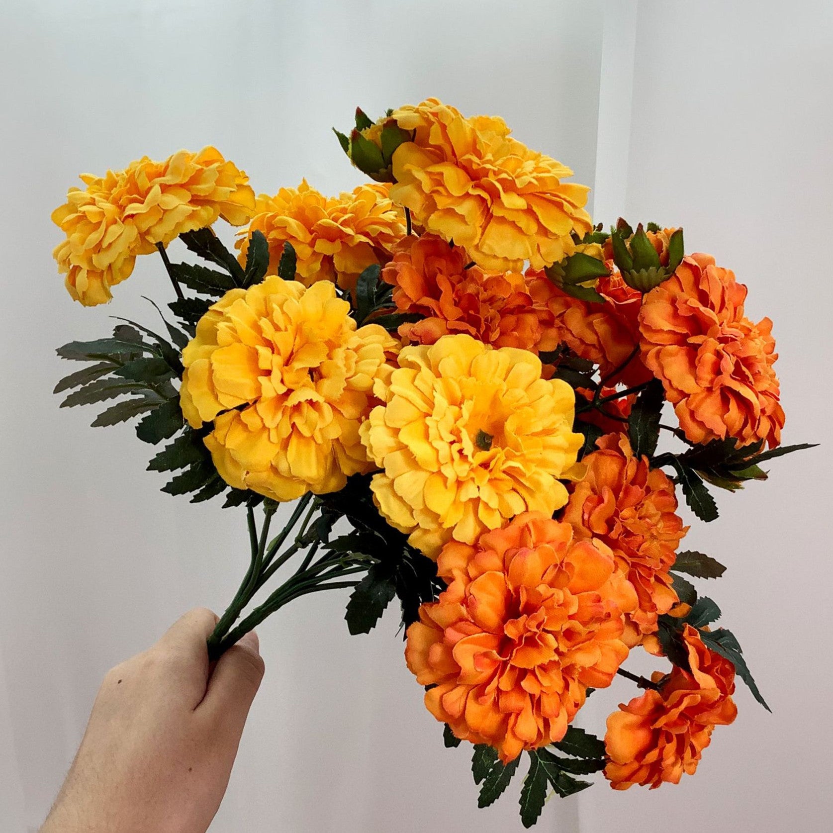 Fleurs artificielles d'oeillet d'Inde vintage à 7 têtes 33cm - Élégantes - Idéal pour décoration automne-hiver
