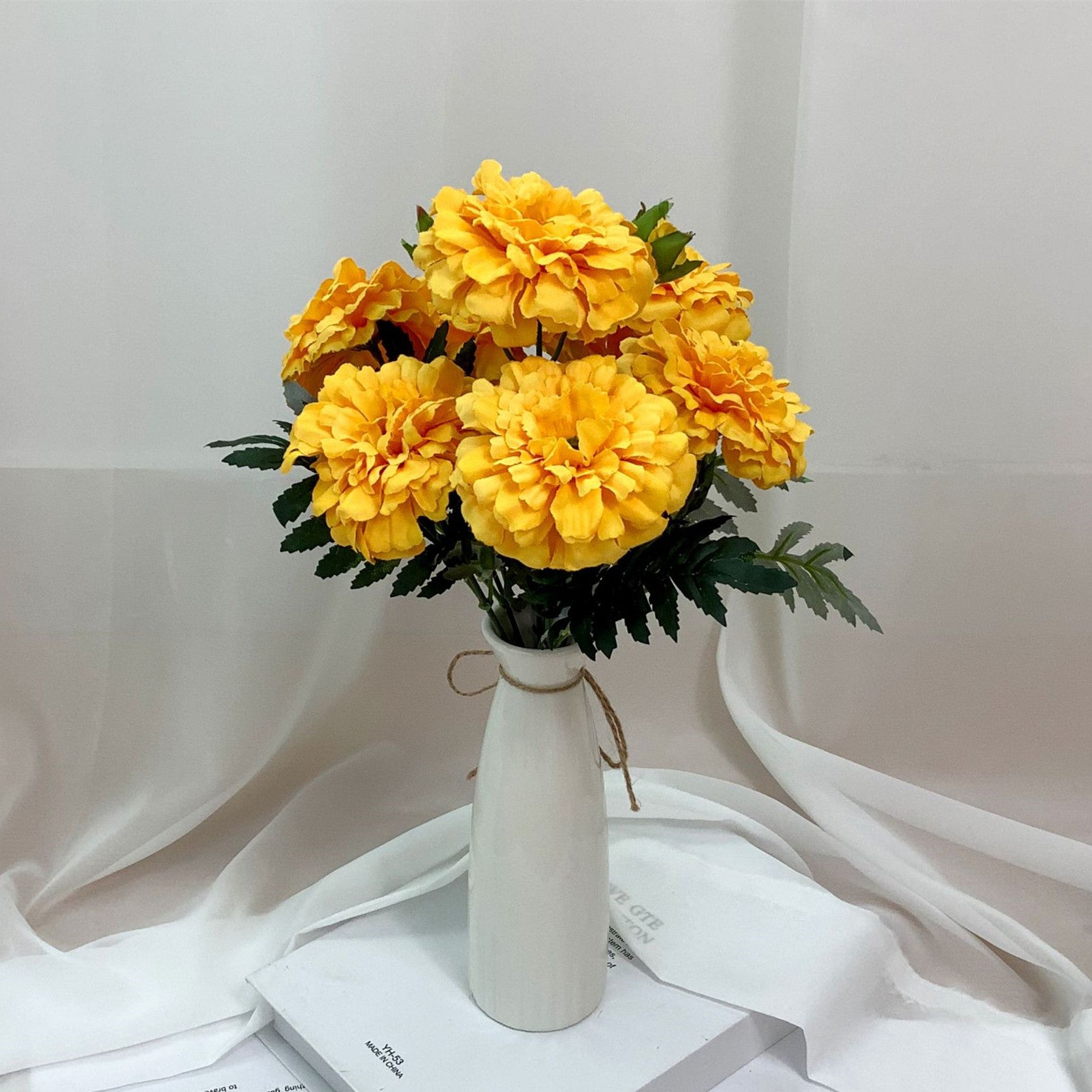 Fleurs artificielles d'oeillet d'Inde vintage à 7 têtes 33cm - Élégantes - Idéal pour décoration automne-hiver