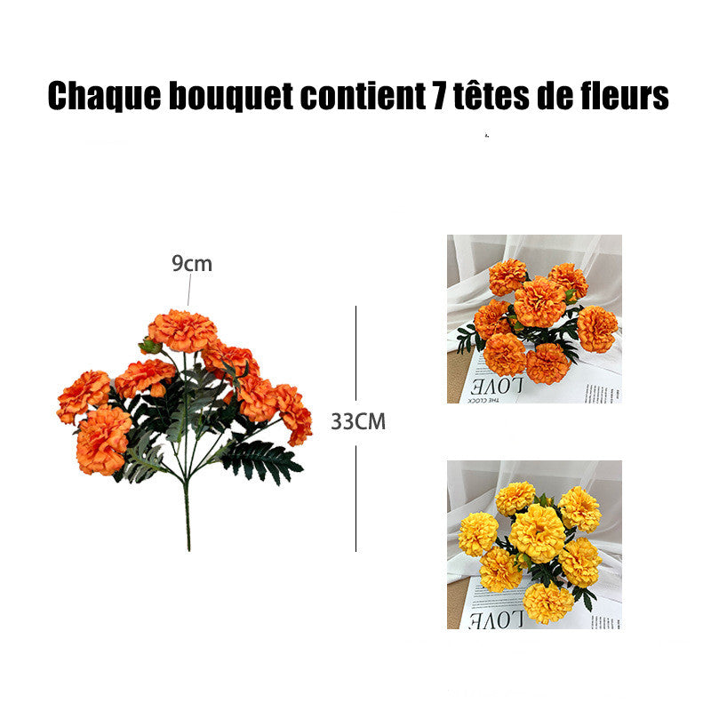 Fleurs artificielles d'oeillet d'Inde vintage à 7 têtes 33cm - Élégantes - Idéal pour décoration automne-hiver