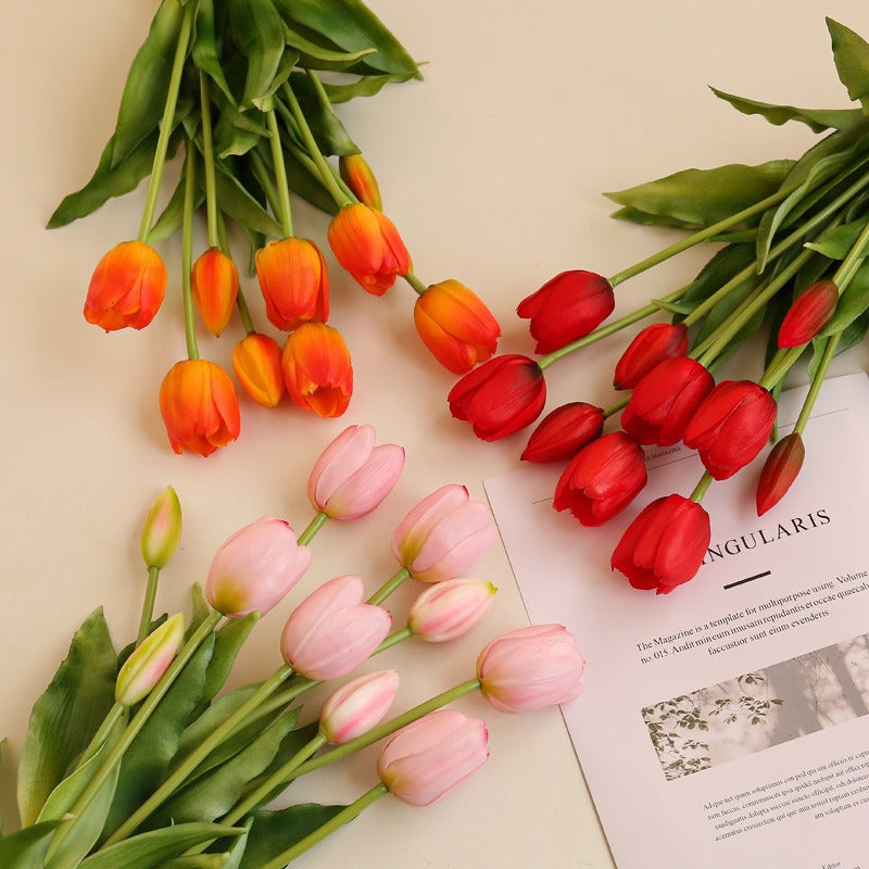 Gros vente de bouquets de tulipes artificielles en latex, 5 fleurs par bouquet, taille 40 cm