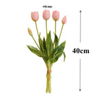Gros vente de bouquets de tulipes artificielles en latex, 5 fleurs par bouquet, taille 40 cm