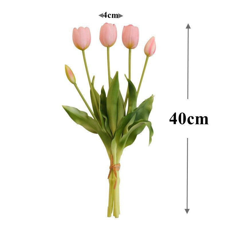 Gros vente de bouquets de tulipes artificielles en latex, 5 fleurs par bouquet, taille 40 cm