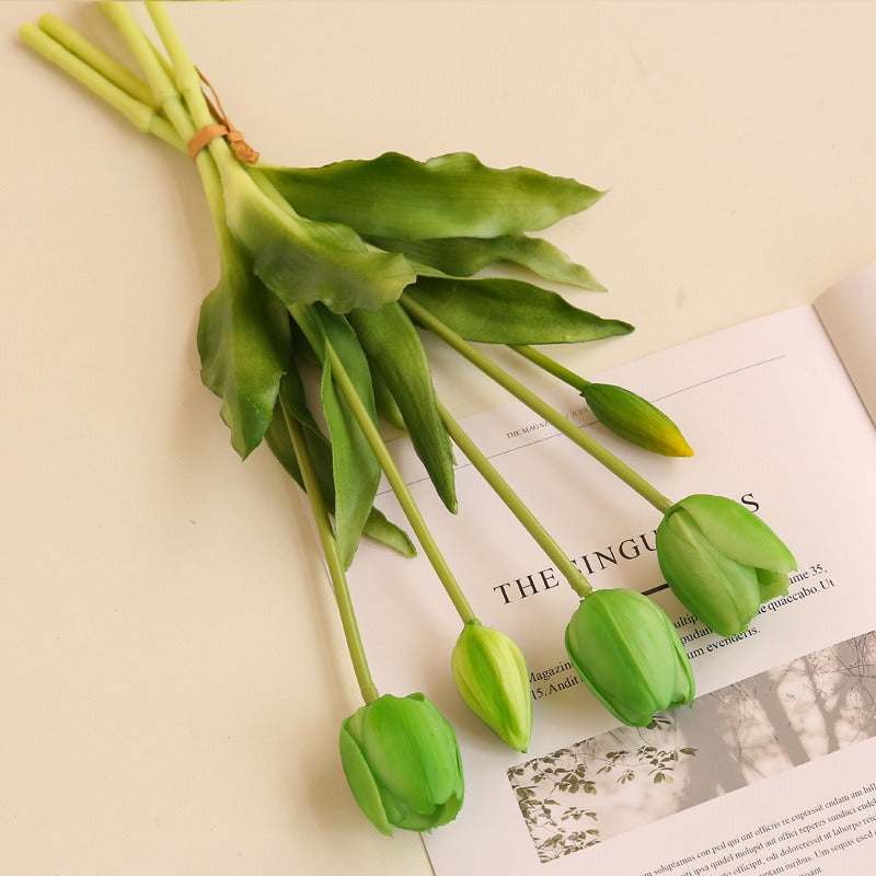 Gros vente de bouquets de tulipes artificielles en latex, 5 fleurs par bouquet, taille 40 cm