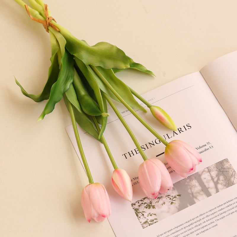 Gros vente de bouquets de tulipes artificielles en latex, 5 fleurs par bouquet, taille 40 cm