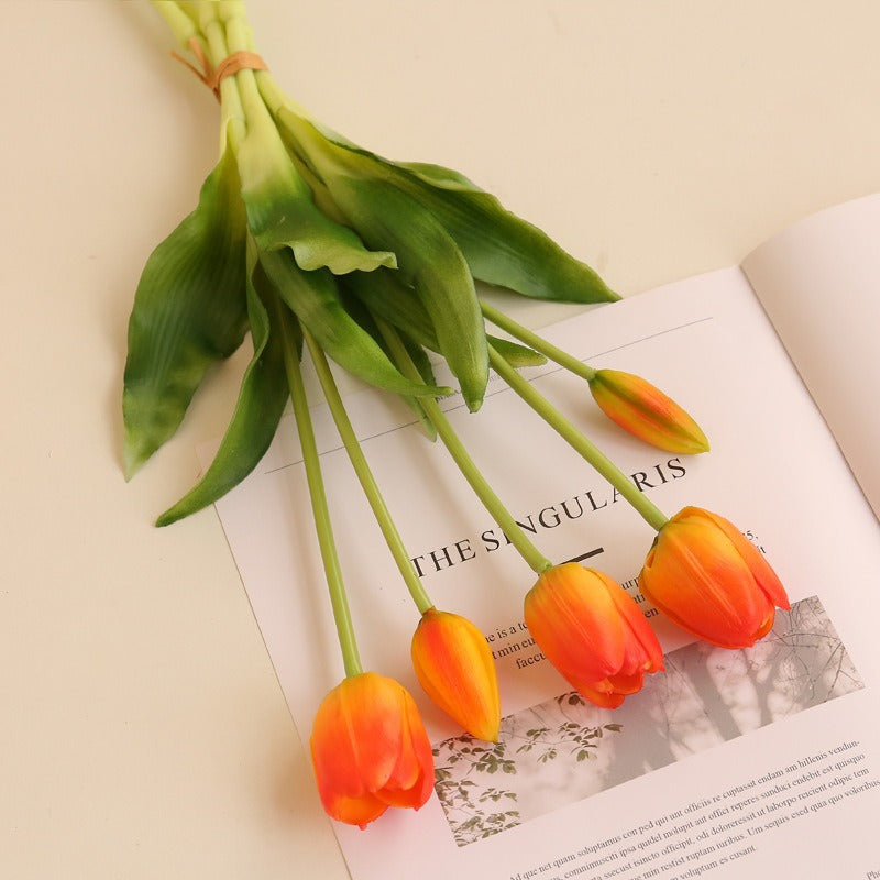 Gros vente de bouquets de tulipes artificielles en latex, 5 fleurs par bouquet, taille 40 cm
