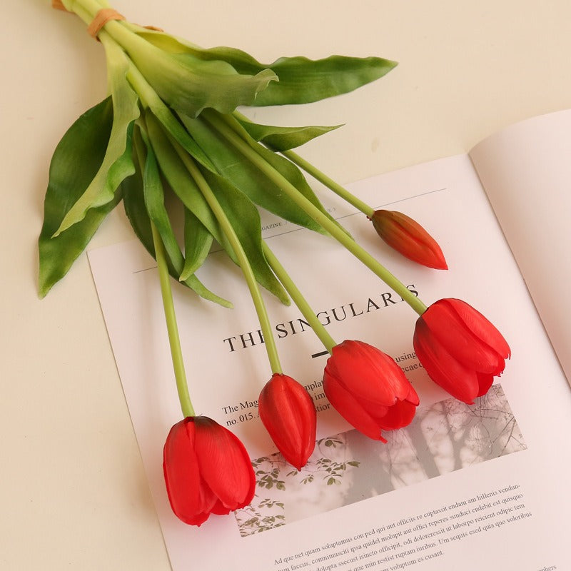 Gros vente de bouquets de tulipes artificielles en latex, 5 fleurs par bouquet, taille 40 cm