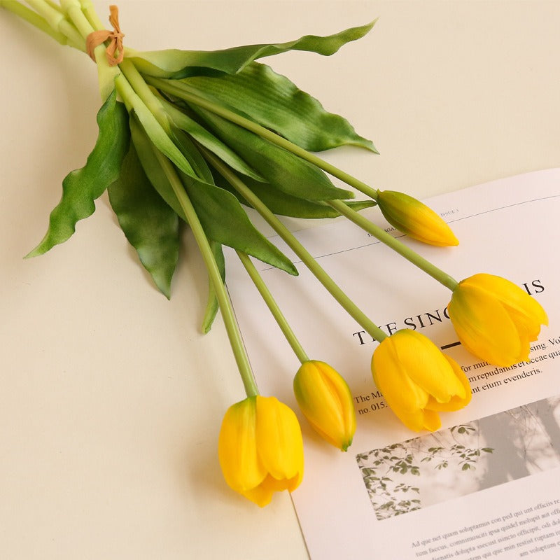 Gros vente de bouquets de tulipes artificielles en latex, 5 fleurs par bouquet, taille 40 cm