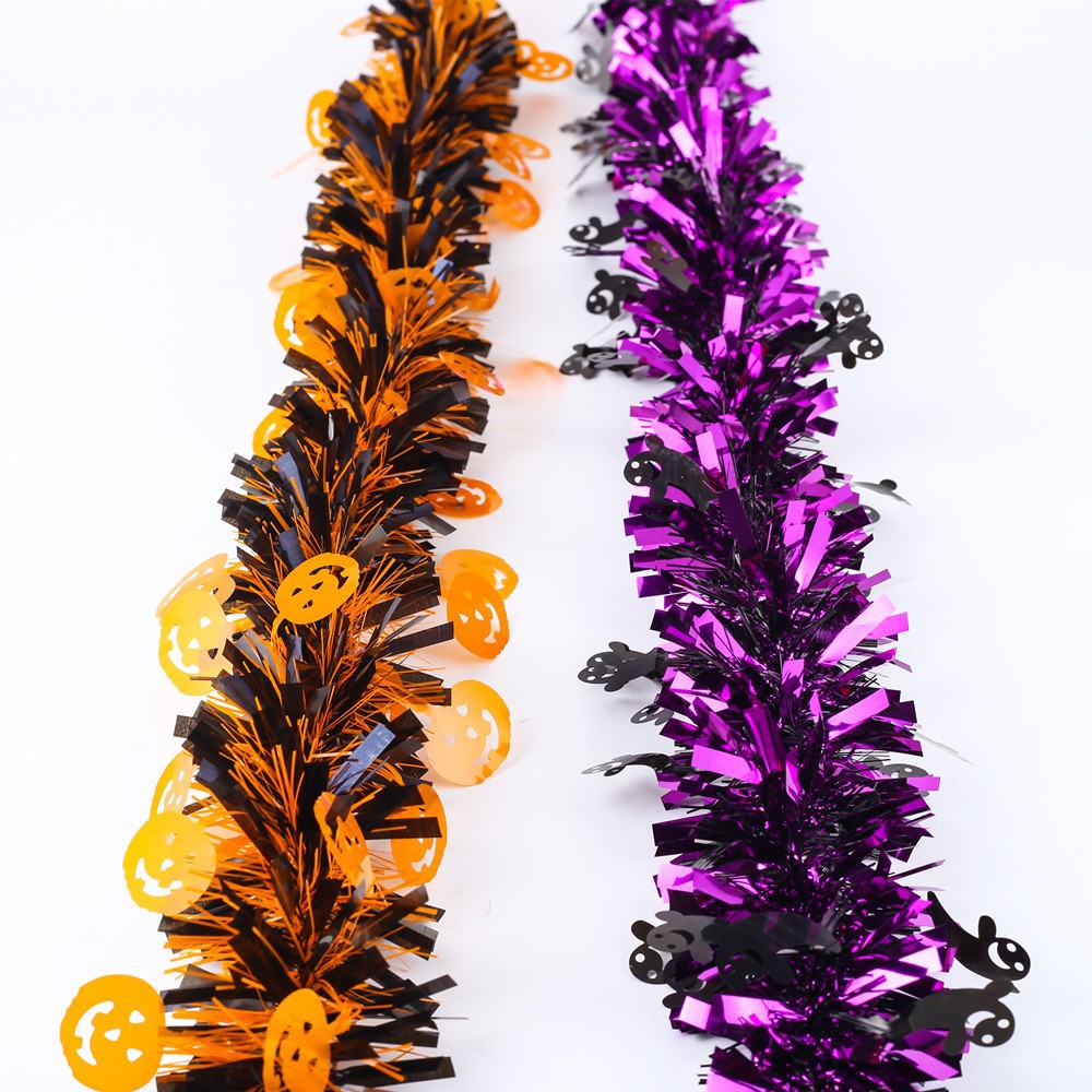 Guirlande de Halloween à paillettes avec feuilles métalliques, 2 m longue – Parfait pour la décoration de fête d'Halloween