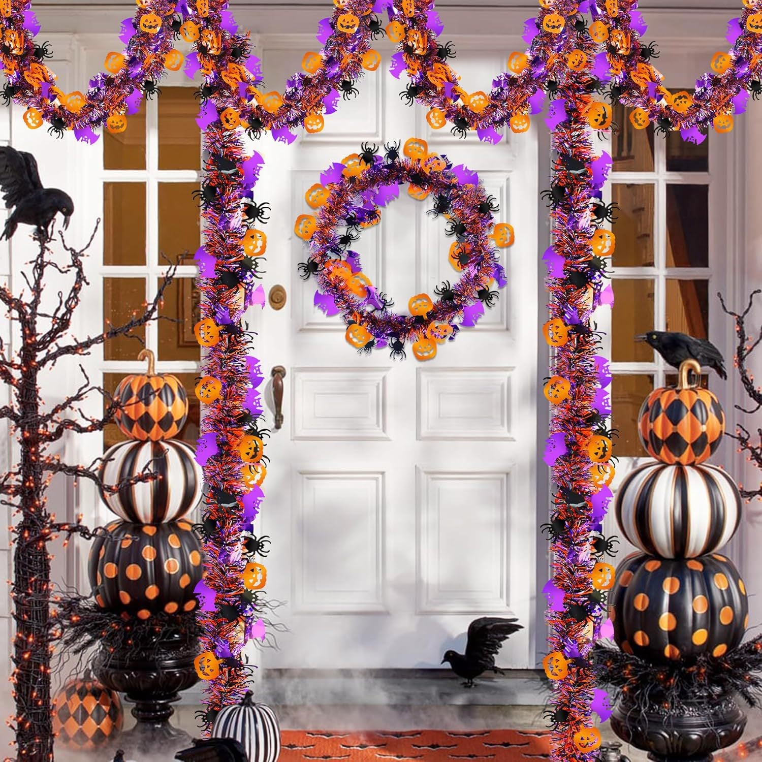 Guirlande de Halloween à paillettes avec feuilles métalliques, 2 m longue – Parfait pour la décoration de fête d'Halloween