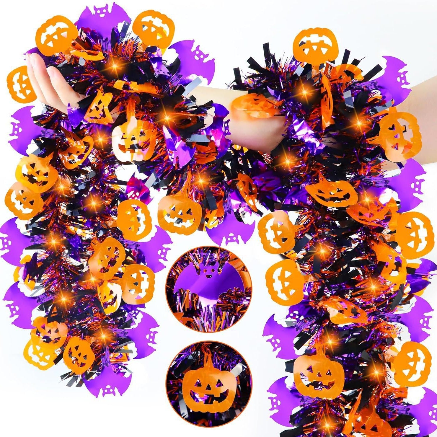 Guirlande de Halloween à paillettes avec feuilles métalliques, 2 m longue – Parfait pour la décoration de fête d'Halloween