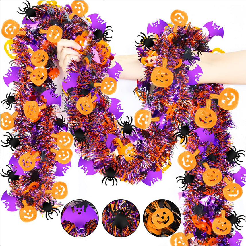 Guirlande de Halloween à paillettes avec feuilles métalliques, 2 m longue – Parfait pour la décoration de fête d'Halloween