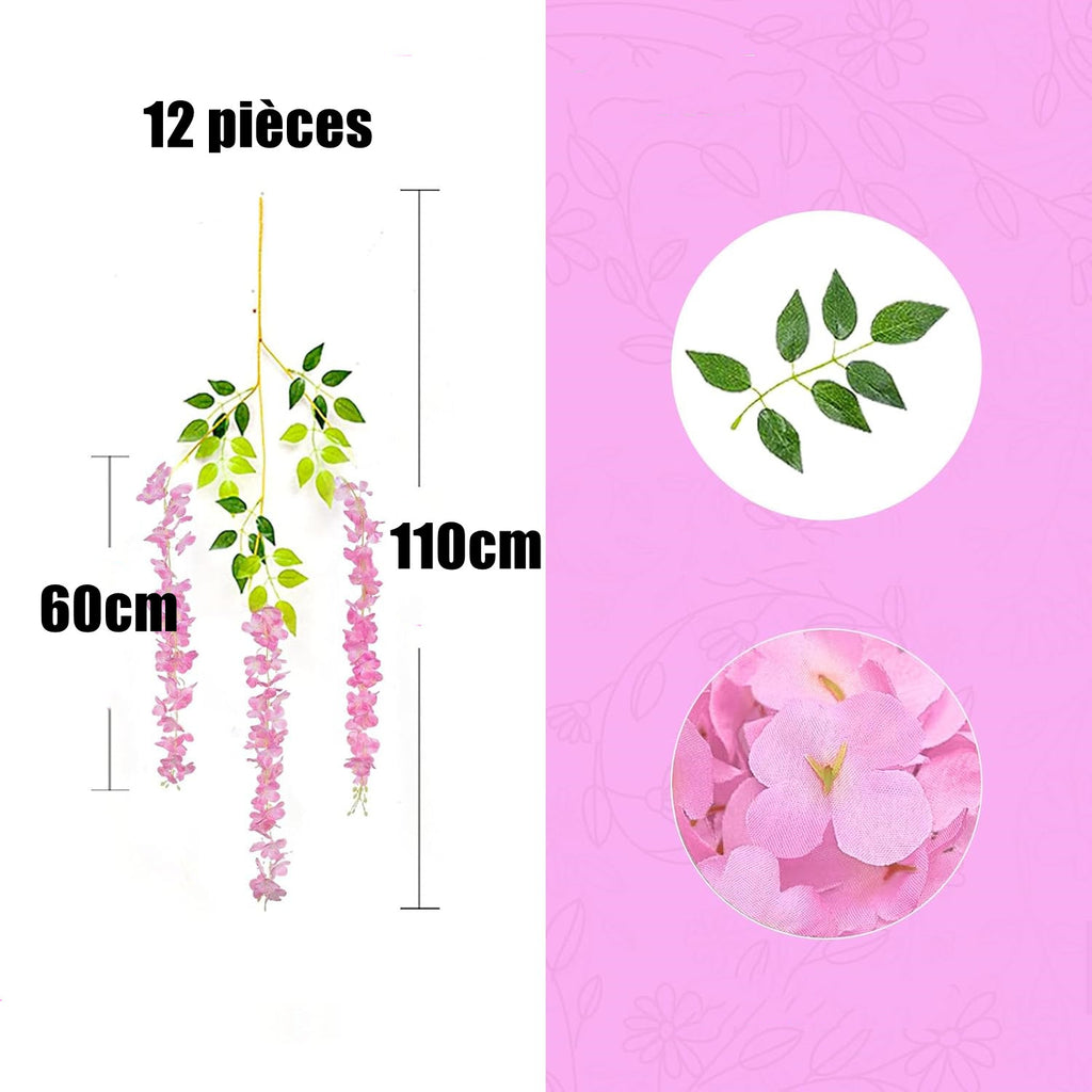 Lot de 12 guirlandes de glycine artificielle pour jardin, cour et décoration extérieure