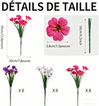 Lot de 24 Bouquets de Fleurs Artificielles Résistantes UV – 35cm Plantes Fausses sans Décoloration pour Jardin, Porche & Jardinières Extérieur