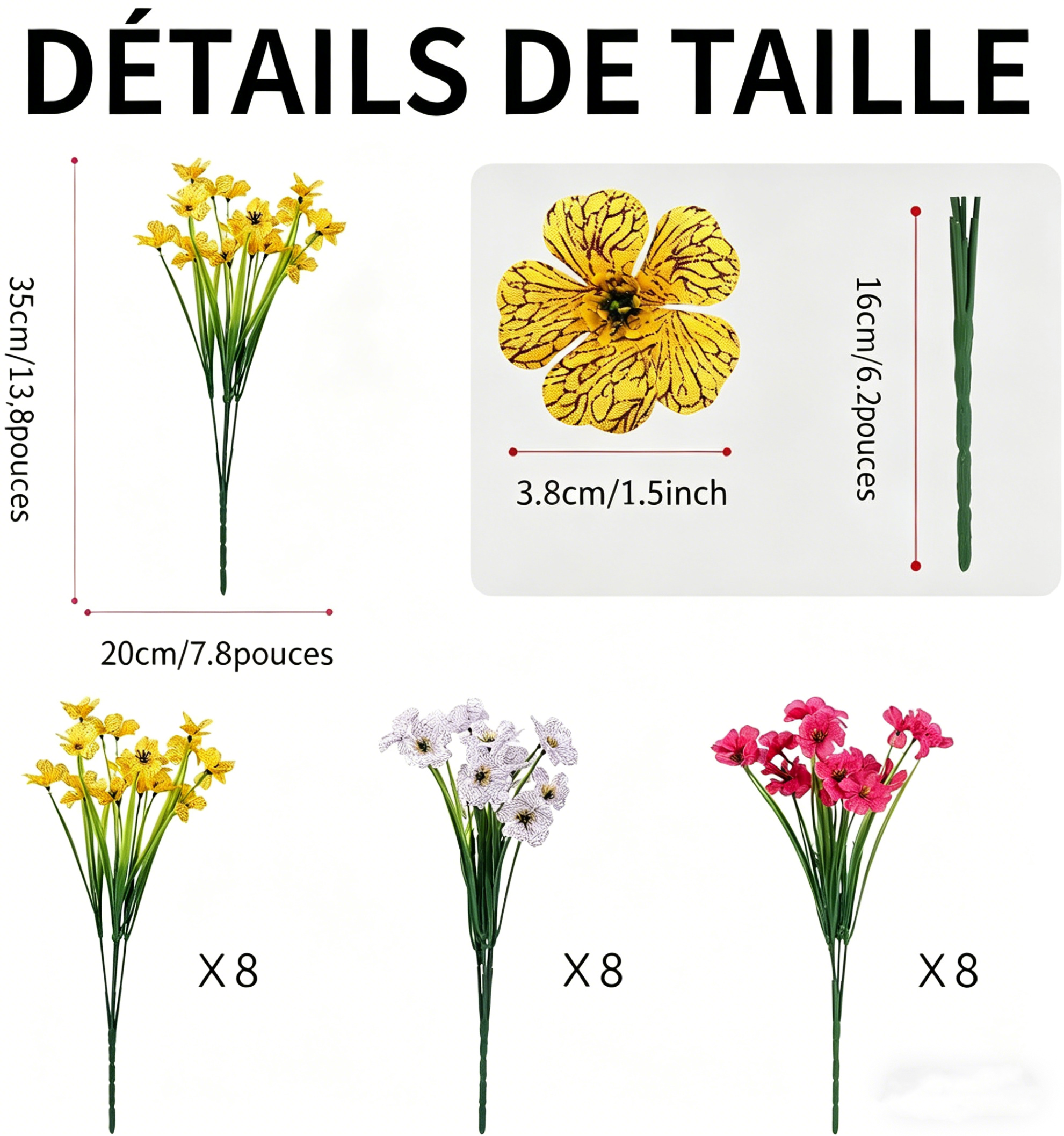 Lot de 24 Bouquets de Fleurs Artificielles Résistantes UV – 35cm Plantes Fausses sans Décoloration pour Jardin, Porche & Jardinières Extérieur