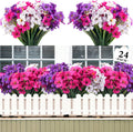 Lot de 24 Bouquets de Fleurs Artificielles Résistantes UV – 35cm Plantes Fausses sans Décoloration pour Jardin, Porche & Jardinières Extérieur
