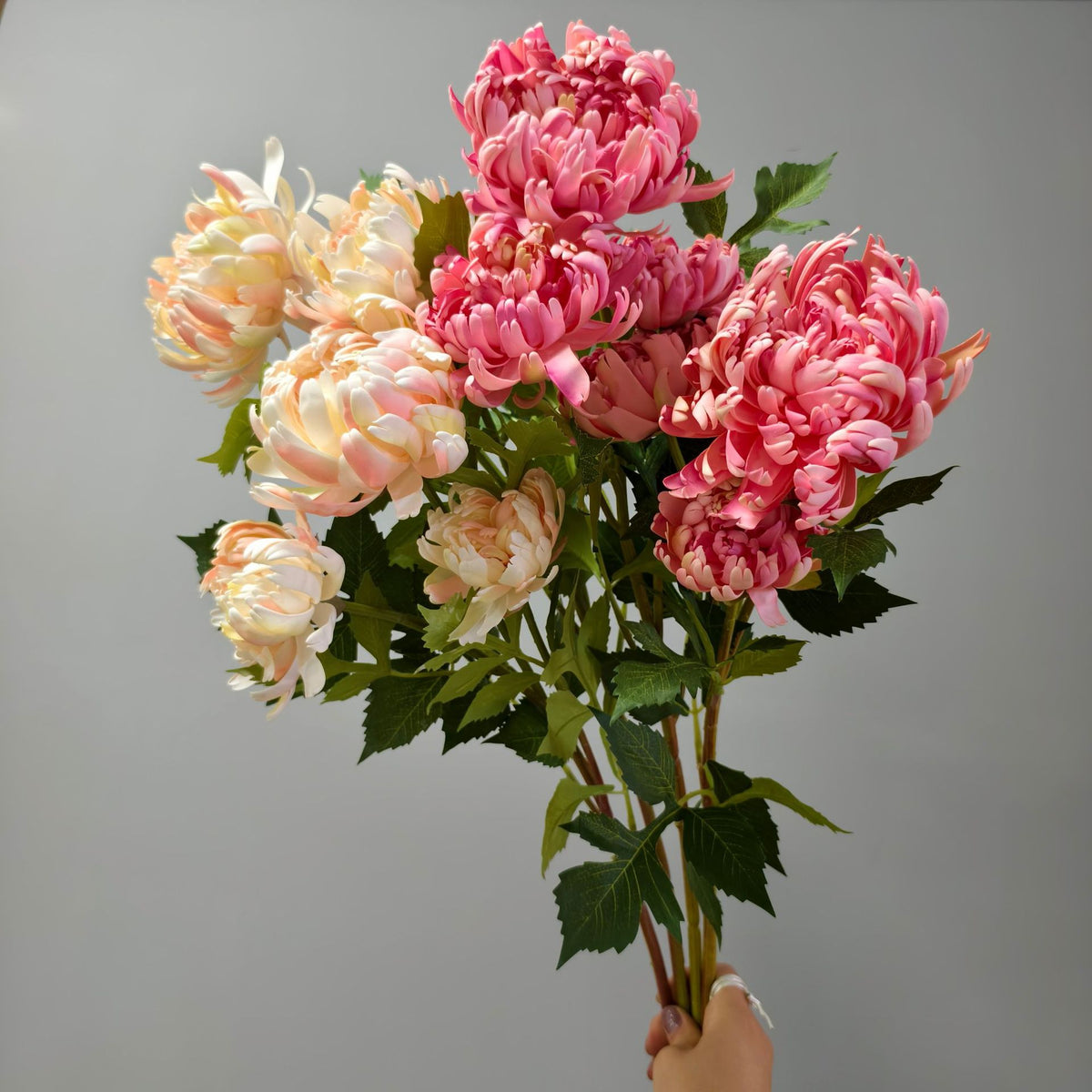 Fleur artificielle Dahlia Chrysanthème, tige unique avec 3 fleurs, 68 cm, décoration intérieure élégante