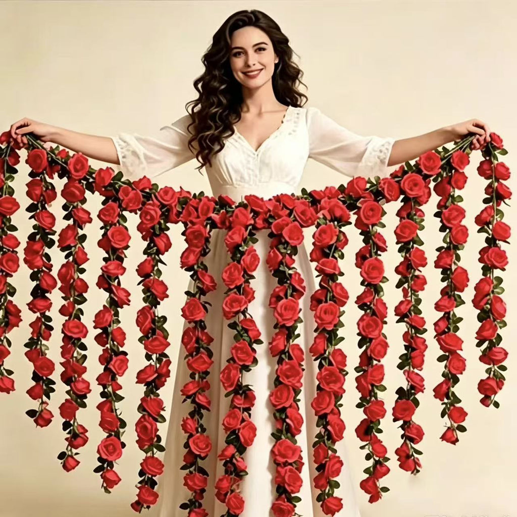Guirlande de Roses Artificielles 45 Têtes, 120 cm, Décoration Élégante pour Mariage, Intérieur et Extérieur, Style Provençal