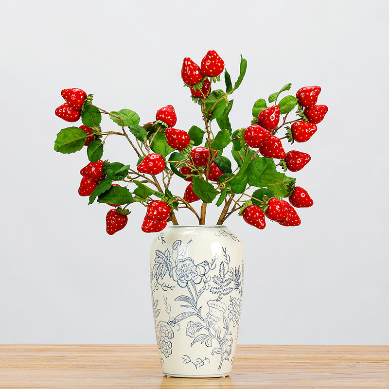 Branche décorative artificielle avec fraises et feuilles, 48 cm, idéale pour décoration intérieure, mariages et événements