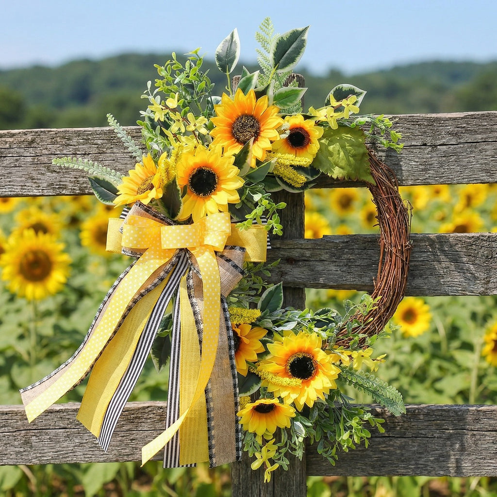 Guirlande de tournesols artificiels 45 cm, décoration automnale pour porte, mariage, fête, intérieur et extérieur