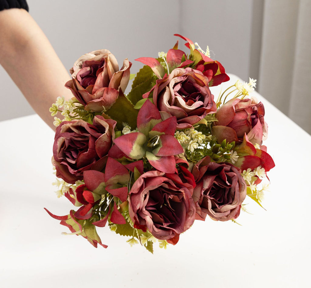 Bouquet de roses et lys artificiels, 34 cm, élégance française, pour mariage, décoration intérieure et extérieure