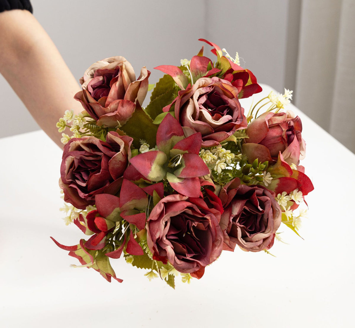 Bouquet de roses et lys artificiels, 34 cm, élégance française, pour mariage, décoration intérieure et extérieure