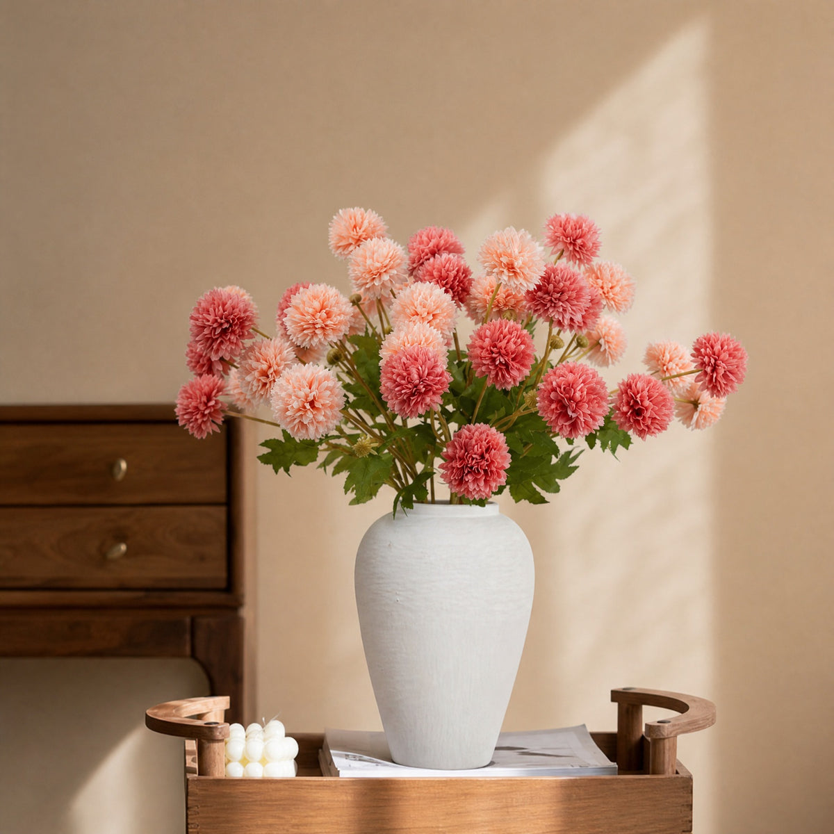 Bouquet de 4 fleurs artificielles en soie polyester, pissenlit et chrysanthème, 55 cm, décoration intérieure et extérieure