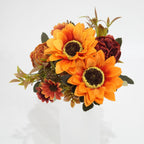 Bouquet artificiel 32 cm – Pivoines, Marguerites, Tournesols, 8 fleurs, décoration intérieur/extérieur, mariage, événement
