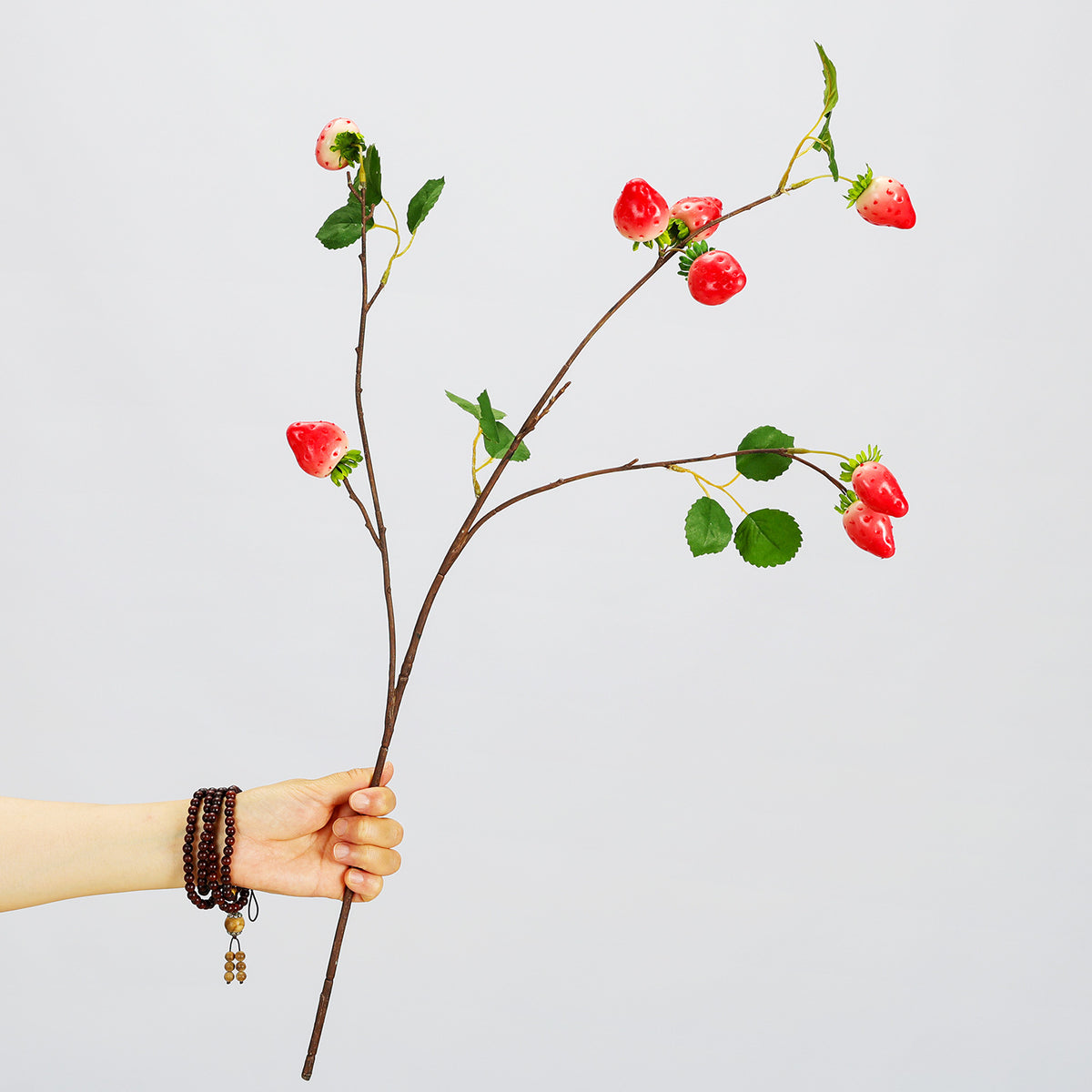 Branche artificielle de fraises, 72 cm, 8 fruits, décoration intérieure élégante