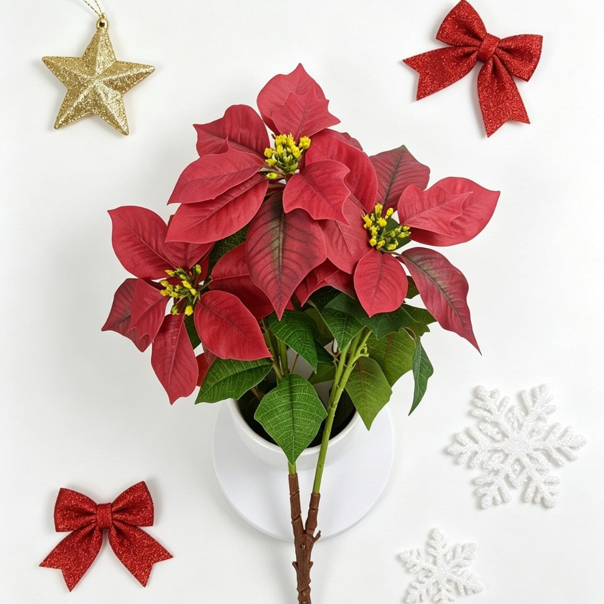 Plante Artificielle Poinsettia avec 5 Fleurs, Décoration de Noël, 52 cm