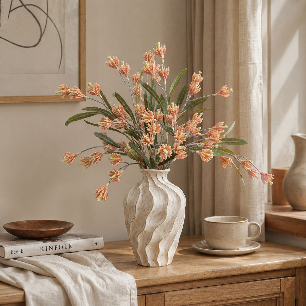 Magnolia artificiel en soie, bouquet de 9 fleurs (61 cm), décoration élégante pour maison, hôtel, mariage, style provençal, sans entretien
