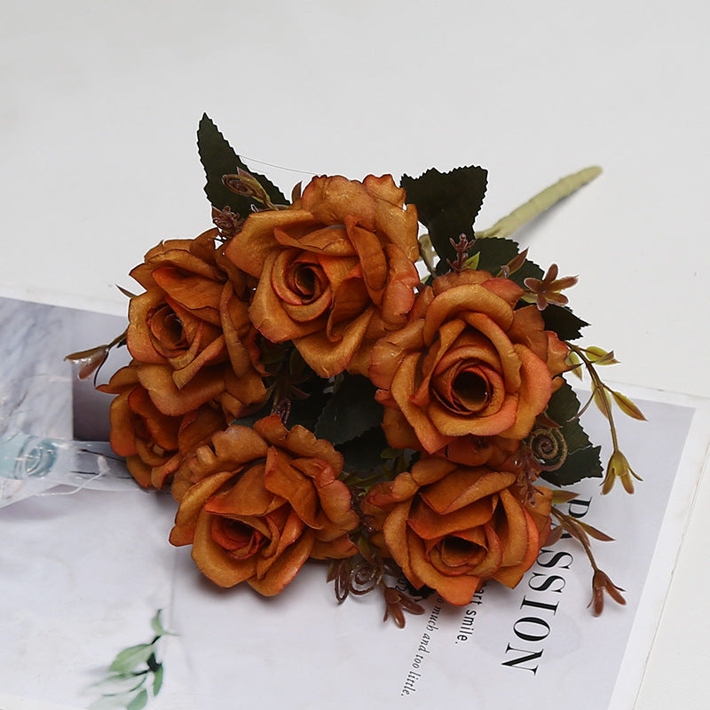 Bush de roses artificielles vintage, 6 fleurs, 30 cm, tissu soyeux, décoration intérieure et événements