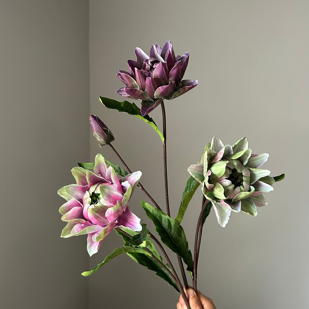Fleur artificielle chic, tige unique avec 2 fleurs d'Artichaut et d'Ananas, 67 cm, pour mariage et décoration intérieure