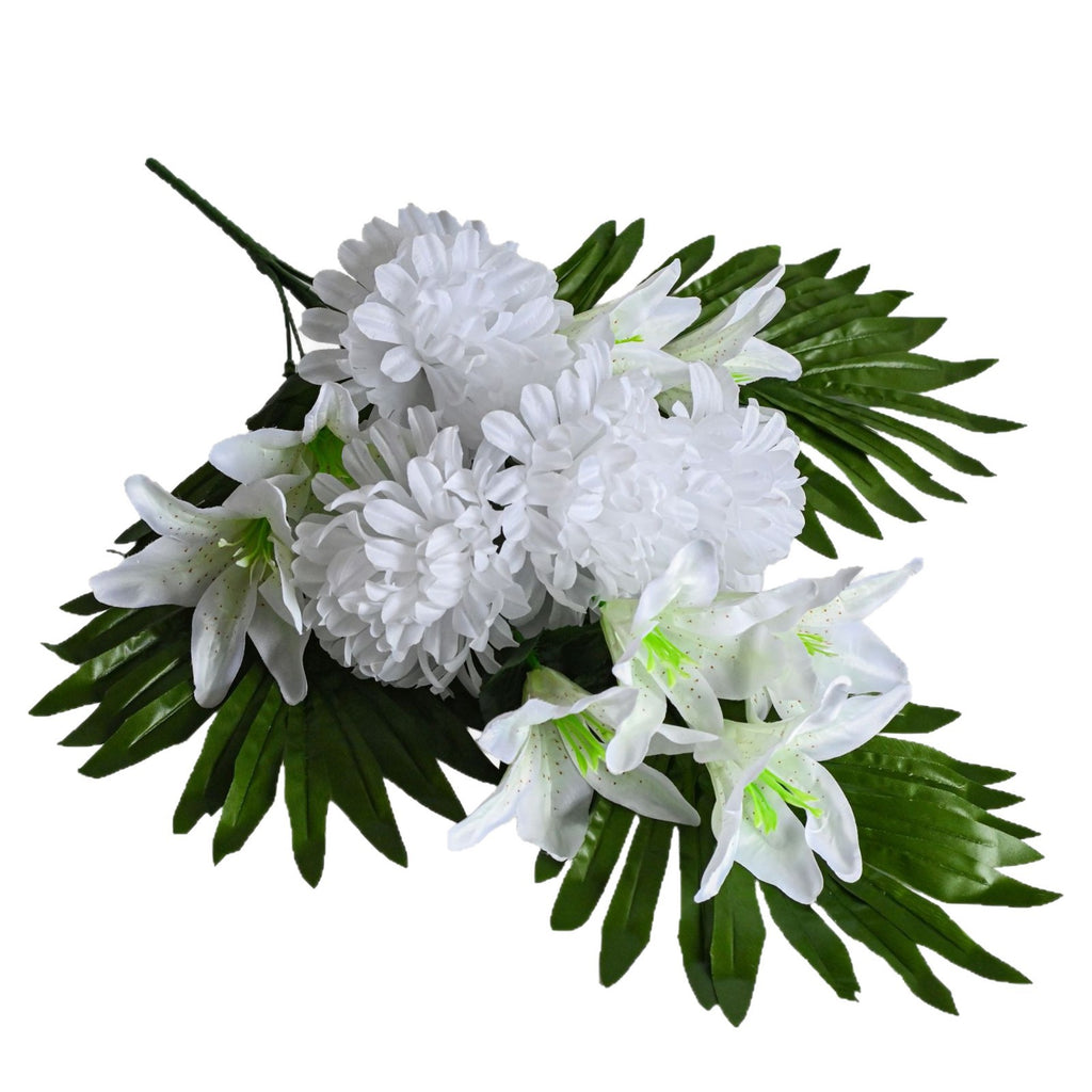 Bouquet de 12 fleurs artificielles de lys et chrysanthèmes, 56 cm, décoration extérieure