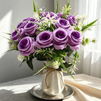 Bouquet de 18 roses artificielles, 40 cm, style champêtre moderne, décoration intemporelle pour mariage, maison et commerce